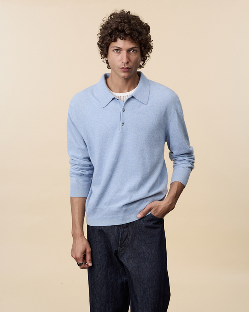 Tricot Polo Cachemire Léger Bleu Ciel Homme – Tricot