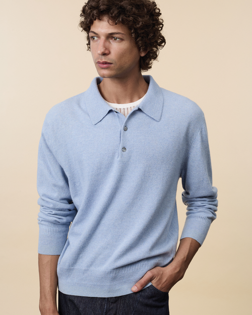 Tricot Polo Cachemire Léger Bleu Ciel Homme – Tricot