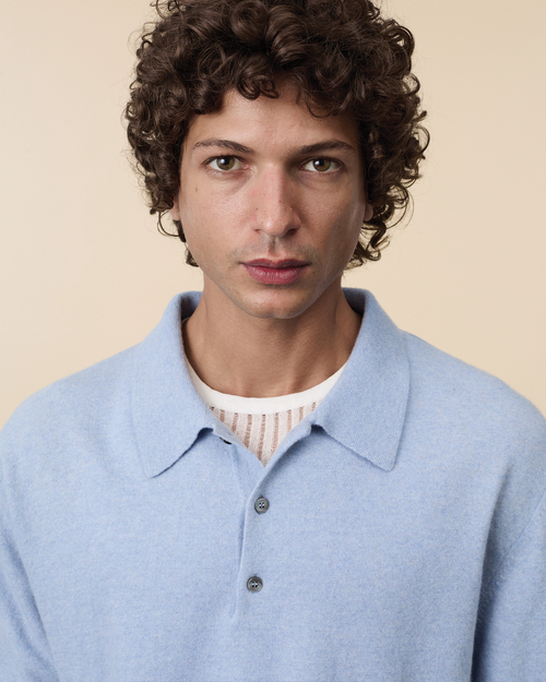 tricot Polo cachemire léger Bleu ciel homme – Tricot