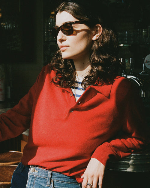 Tricot Polo Cachemire Léger Rouge Femme – Tricot