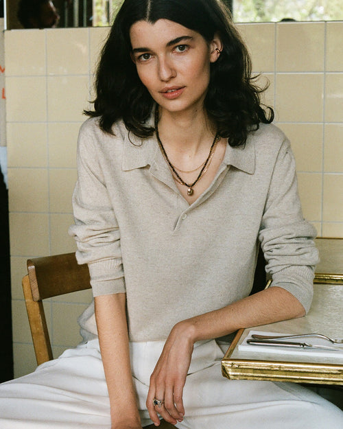 Tricot Polo Cachemire Léger Sable Femme – Tricot
