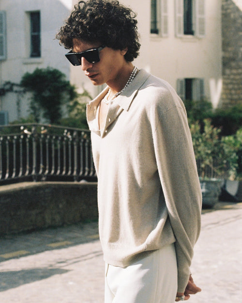 Tricot Polo Cachemire Léger Sable Homme – Tricot