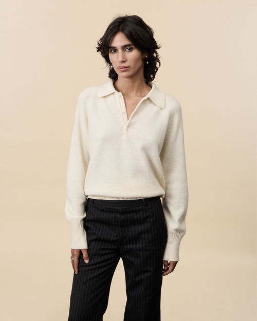 Tricot Polo En Cachemire Blanc Femme – Tricot