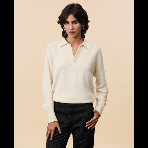 Tricot Polo En Cachemire Blanc Femme – Tricot