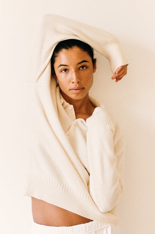 tricot Polo en cachemire Blanc Femme – Tricot