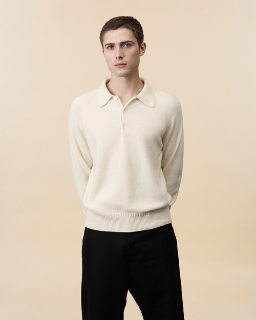 tricot Polo en cachemire Blanc Homme – Tricot