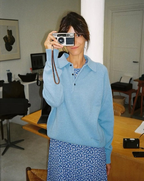 tricot Polo en cachemire bleu Nina femme – Tricot