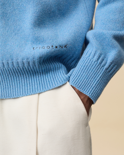 Tricot Polo En Cachemire Bleu Nina Homme – Tricot