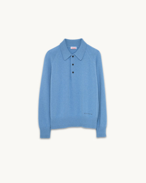 Tricot Polo En Cachemire Bleu Nina Homme – Tricot