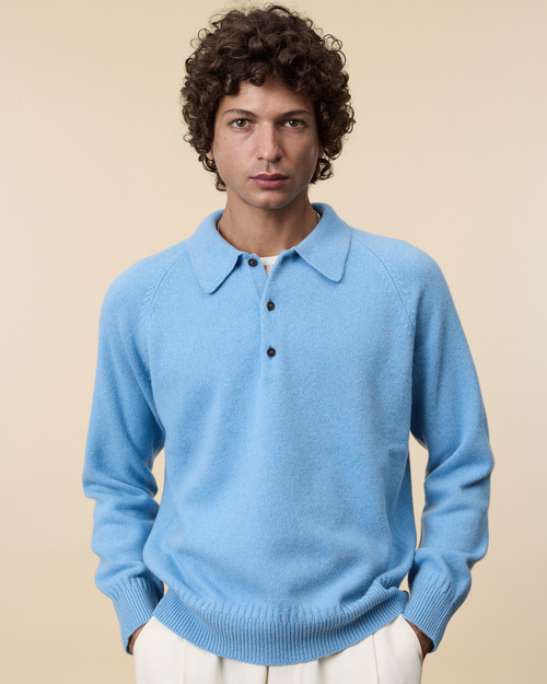 tricot Polo en cachemire bleu Nina homme – Tricot