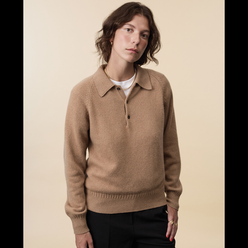 Tricot Polo En Cachemire Camel Femme – Tricot