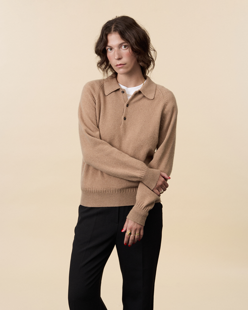 tricot Polo en cachemire Camel Femme – Tricot