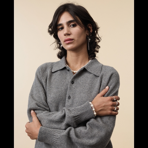 Tricot Polo En Cachemire Gris Femme – Tricot