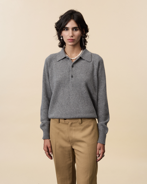 tricot Polo en cachemire Gris Femme – Tricot