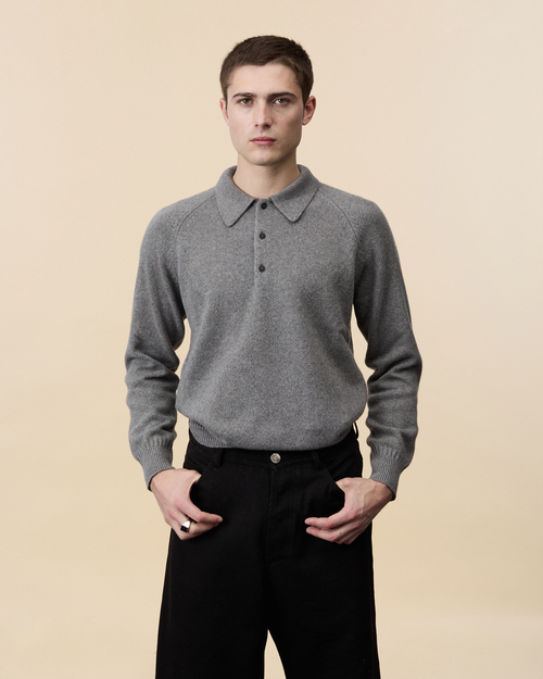 Tricot Polo En Cachemire Gris Homme – Tricot