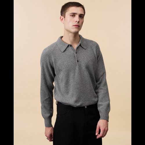 Tricot Polo En Cachemire Gris Homme – Tricot