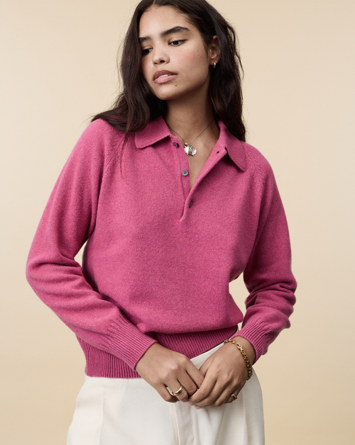 Tricot Polo En Cachemire Indian Pink Femme – Tricot