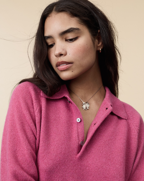 Tricot Polo En Cachemire Indian Pink Femme – Tricot