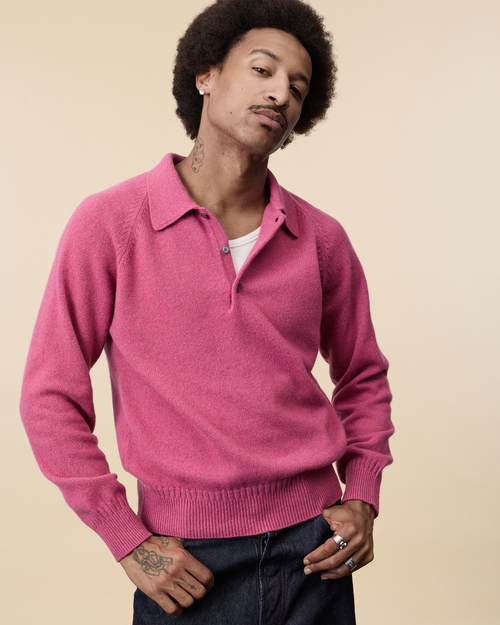 Tricot Polo En Cachemire Indian Pink Homme – Tricot