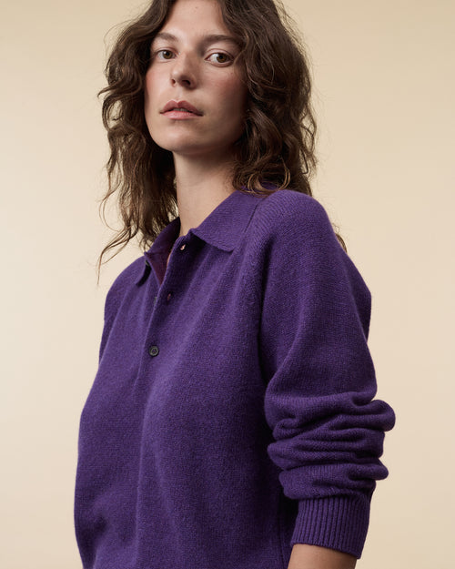 Tricot Polo En Cachemire Léo Purple Femme – Tricot