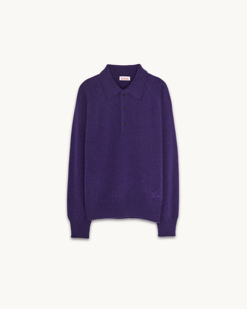 Tricot Polo En Cachemire Léo Purple Femme – Tricot