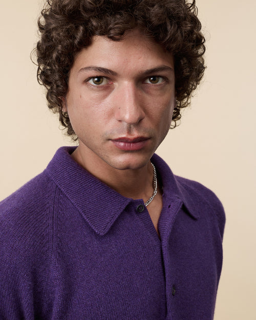 Tricot Polo En Cachemire Léo Purple Homme – Tricot