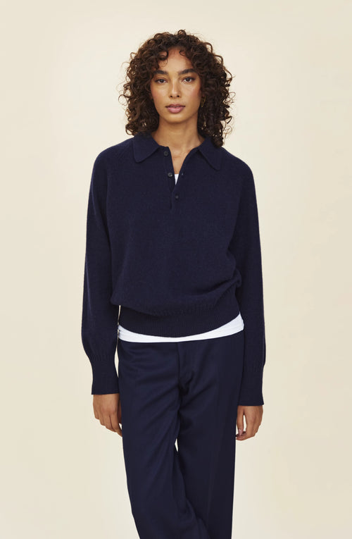 Tricot Polo En Cachemire Marine Foncé Femme – Tricot