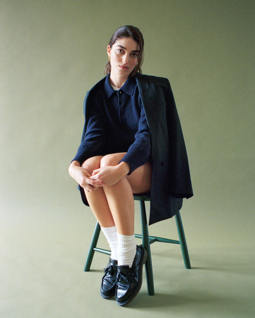 tricot Polo en cachemire Marine foncé Femme – Tricot