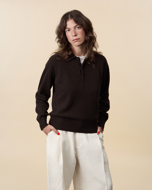 Tricot Polo En Cachemire Marron Femme – Tricot
