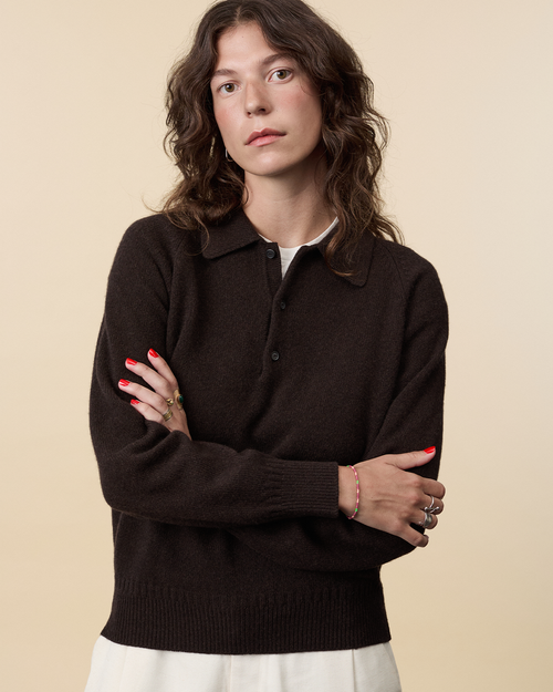 Tricot Polo En Cachemire Marron Femme – Tricot