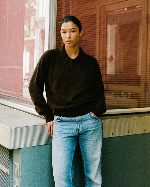 tricot Polo en cachemire Marron Femme – Tricot