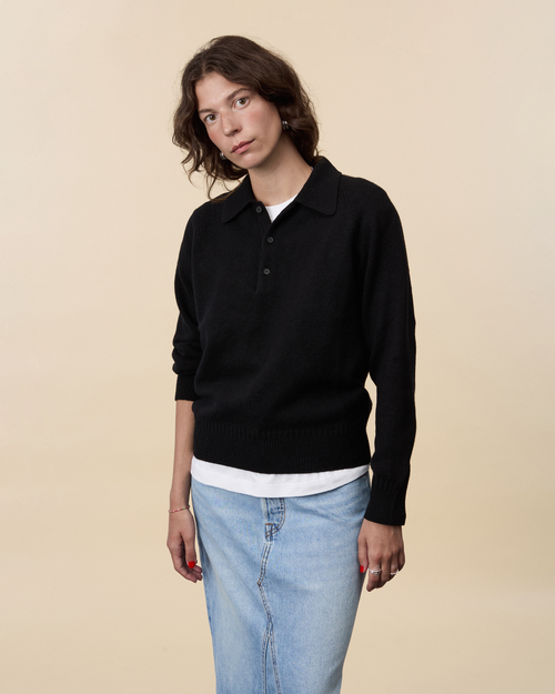 tricot Polo en cachemire Noir Femme – Tricot