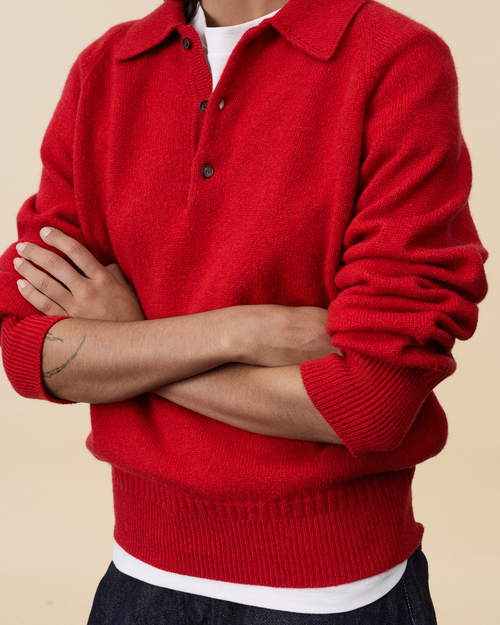Tricot Polo En Cachemire Rouge Femme – Tricot