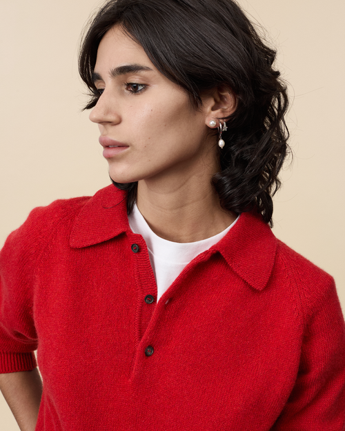 tricot Polo en cachemire Rouge Femme – Tricot