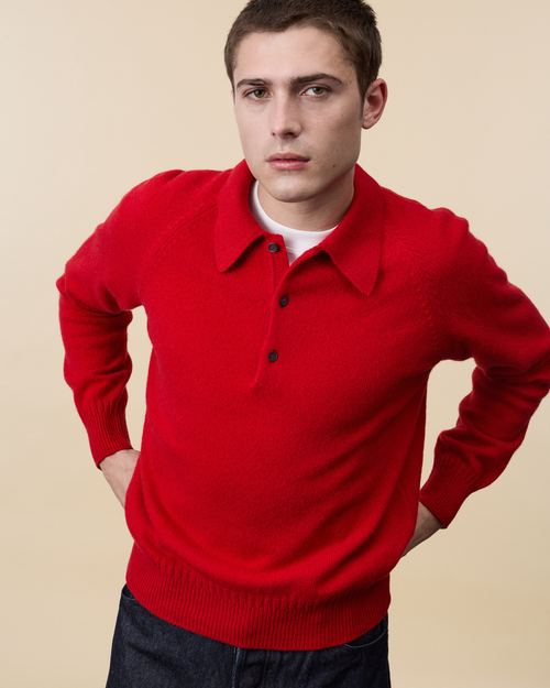Tricot Polo En Cachemire Rouge Homme – Tricot