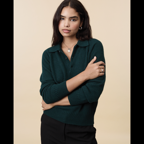 Tricot Polo En Cachemire Vert Femme – Tricot