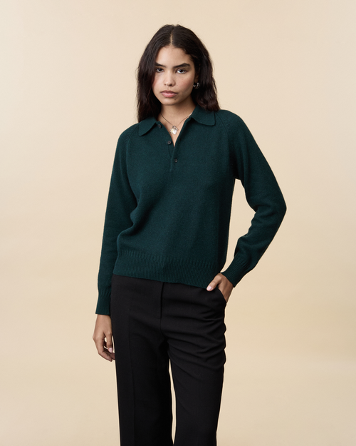 tricot Polo en cachemire Vert Femme – Tricot