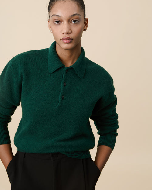 Tricot Polo En Cachemire Vert Tricot X Sabah Femme
