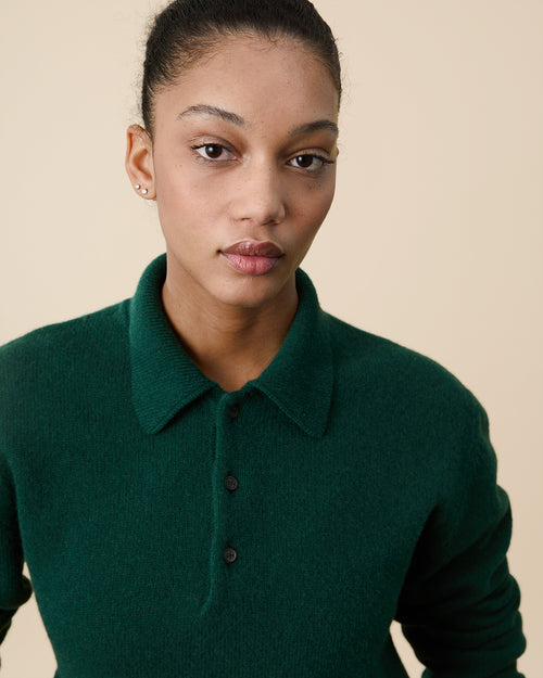 Tricot Polo En Cachemire Vert Tricot X Sabah Femme