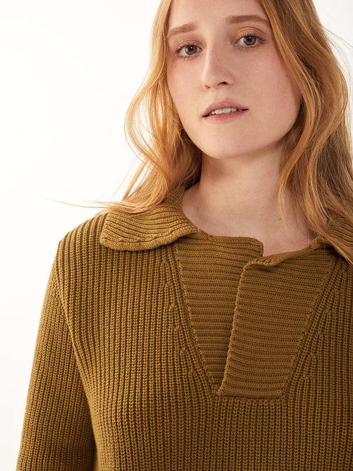 Tricot Polo En Coton Bio Tabac Femme – Tricot
