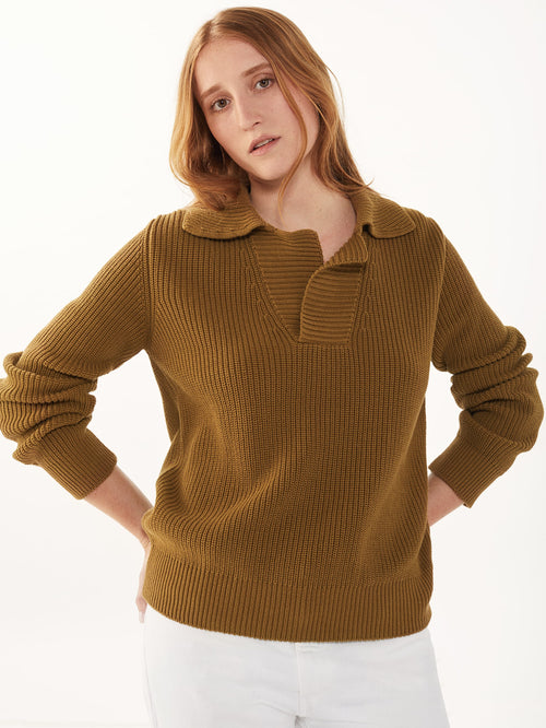 Tricot Polo En Coton Bio Tabac Femme – Tricot