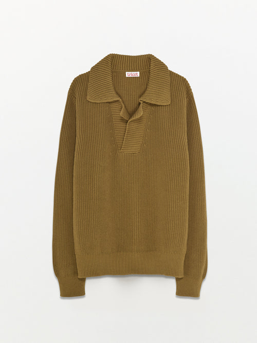 tricot Polo en coton bio Tabac Femme – Tricot