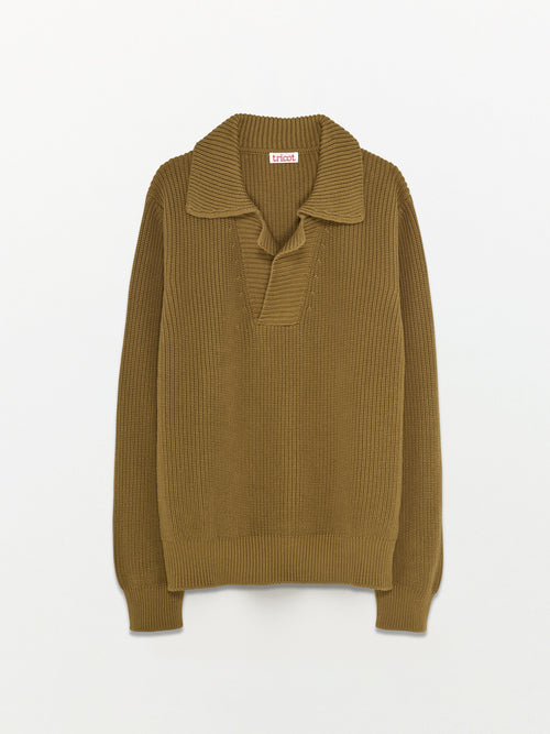 tricot Polo en coton bio Tabac Homme – Tricot