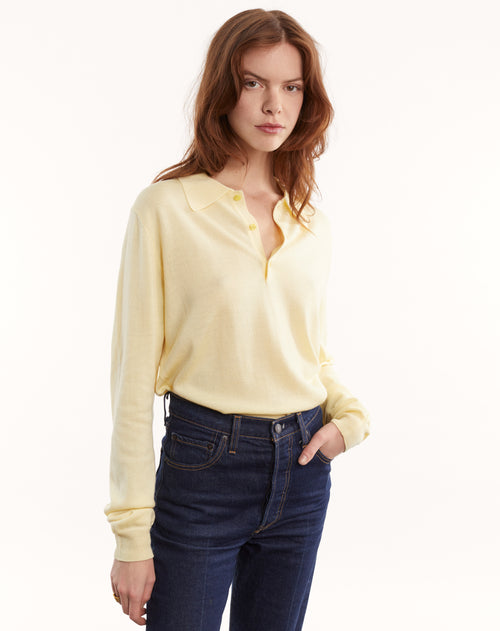 Tricot Polo En Laine Extrafine Jaune Femme – Tricot