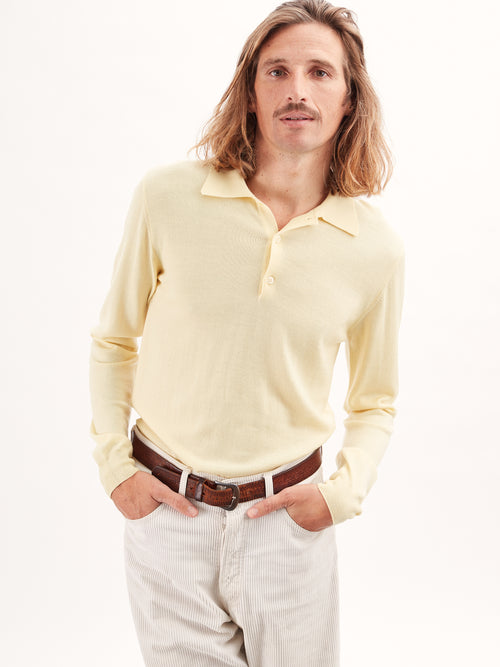 Tricot Polo En Laine Extrafine Jaune Homme – Tricot