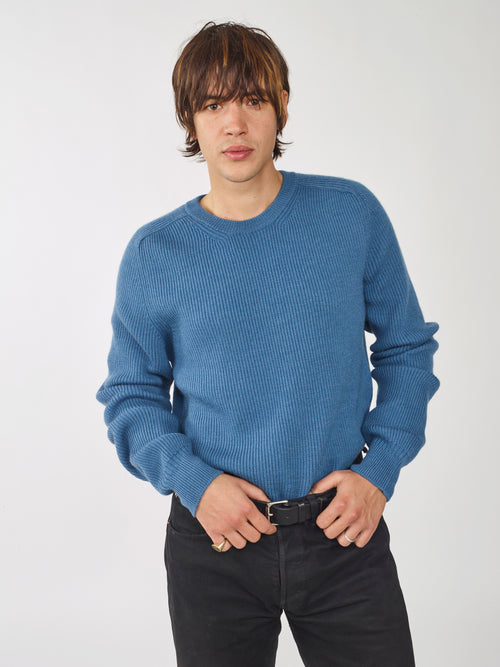 Tricot Pull à Côtes En Laine Bio Bleu Homme – Tricot
