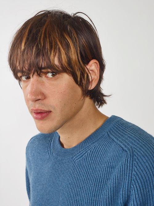 Tricot Pull à Côtes En Laine Bio Bleu Homme – Tricot