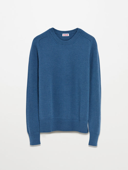 tricot Pull à côtes en laine bio Bleu Homme – Tricot