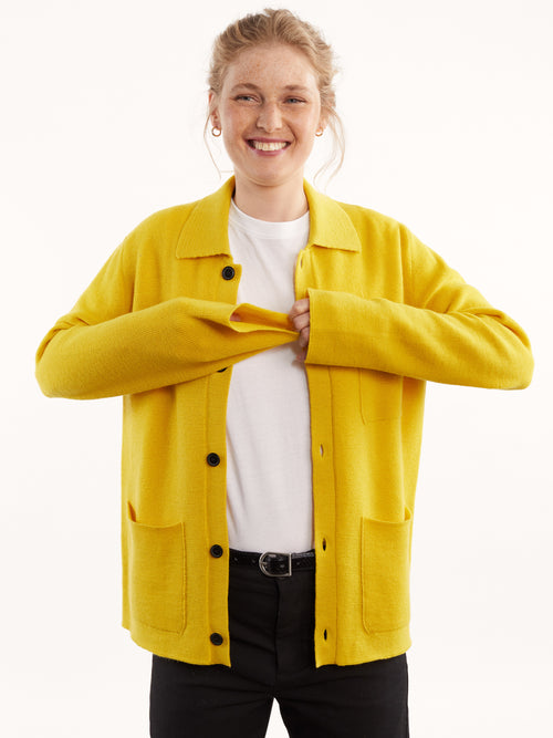 Tricot Veste Worker Laine Bio Jaune Femme – Tricot