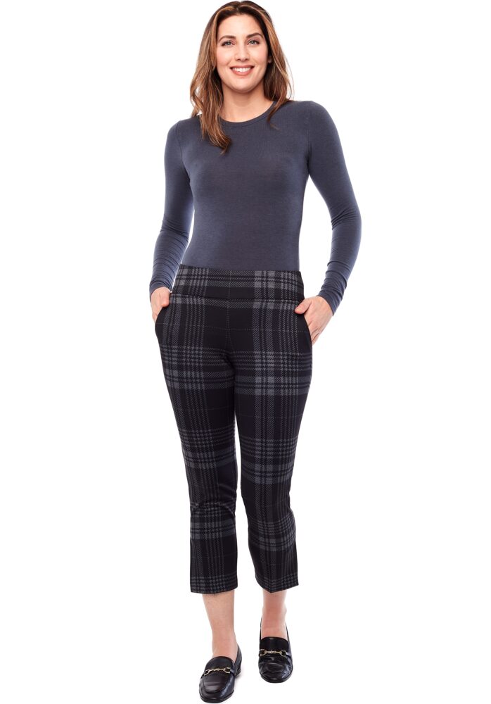up pants PANTALON CROP À JAMBE ÉTROITE EN TISSU ÉCOSSAIS PONTE